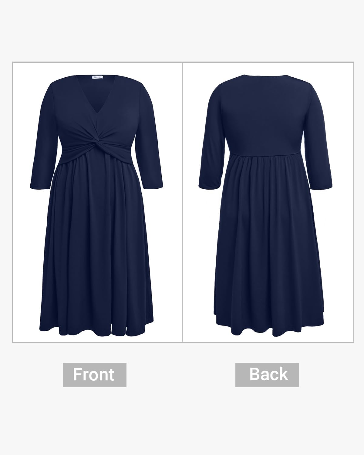 Plus Size Dress for Women Twist Knot V Neck 3/4 Sleeves A Line Wedding Guest Midi Dresses - Image 6