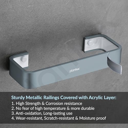 Image of Plantex Aluminium and Acrylic Towel Hanger for wash Basin /Single Towel Rod for Bathroom /Hand Towel Hanger /Bathroom Accessories (Grey and Milky White) 9 Inch