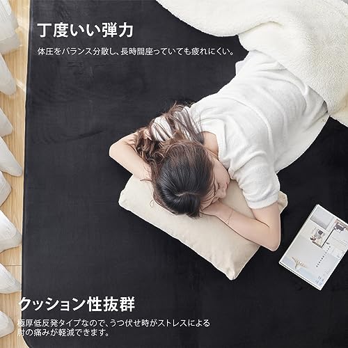 Keusnix カーペット ラグ 低反発 極厚25mm 滑り止め付 厚手 ラグマット 防音 じゅうたん フランネル 抗菌・防ダニ加工 オールシーズン 絨毯 ふわっと手触り こたつマット 床暖房・ホットカーペット対応 135x185cm(約1.5畳) ブラック [3]