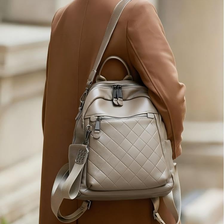 Image of Genuine Leather Backpack Purse For Women | Fashion Convertible Ladies Shoulder Bag Grey