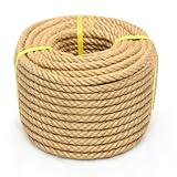 BRETANGME Natürliches Juteseil, Hanfseil, 8 mm × 60 m, stark, 4 Stränge, gedrehte Manila-dicke...