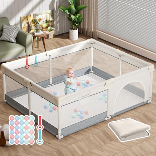 Mr IRONSTONE Baby Playpen with Mat, 71″x59″ Play Pen for Babies and Toddlers, Extra Large Playard Safety Small Baby Fence Activity Center