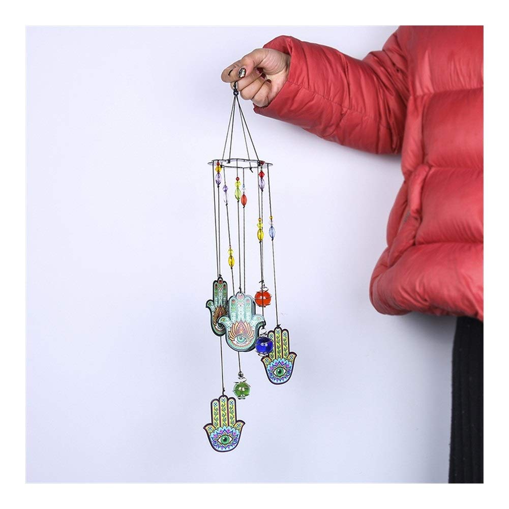 Carillons éoliens Métal Verre décor for la Maison Jardin Décoration Hamsa Chance Main Charm Wind Chimes, 15''H Jardin Chimes Suncatcher,