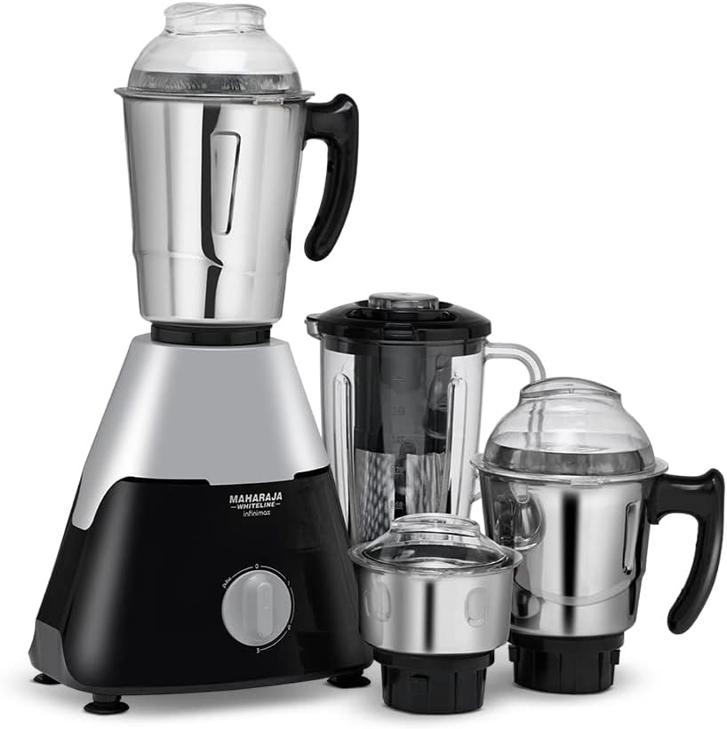 Maharaja Whiteline Infinimax Elite Mixer Grinder, Long Lasting Performance with 750 Watt Motor | Jar Flow Breakers | 5 Years Warranty on Motor (Black & Grey)
