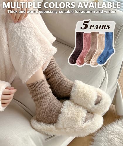 Image of IIG 5 Pairs Women's Vintage Style Thick Wool Warm Winter Crew Socks