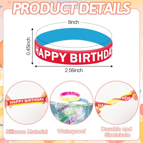 Image of JUNEBRUSHS 64pcs Happy Birthday Rubber Bracelets Classroom Reward Gifts