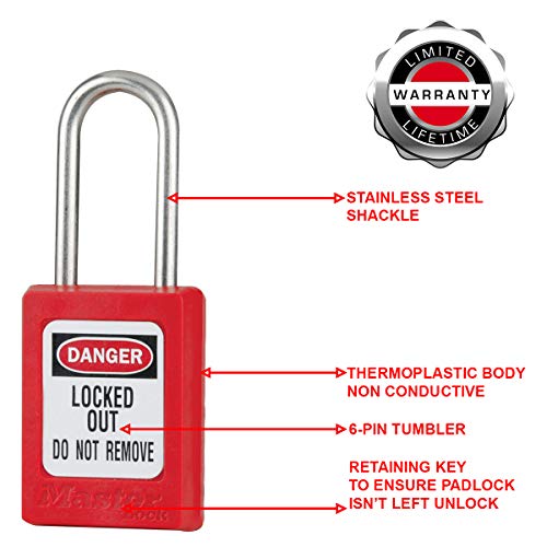 Image of Lockout Padlock, KD, Red, 3 /16 in. Dia.