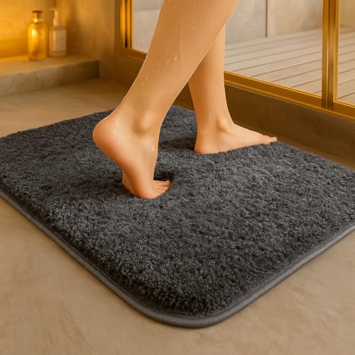 Image of VAS COLLECTIONS Microfiber Solid & Striped Anti-Skid Bath Mats - Pack of 2 (Grey, 35x50 cm)