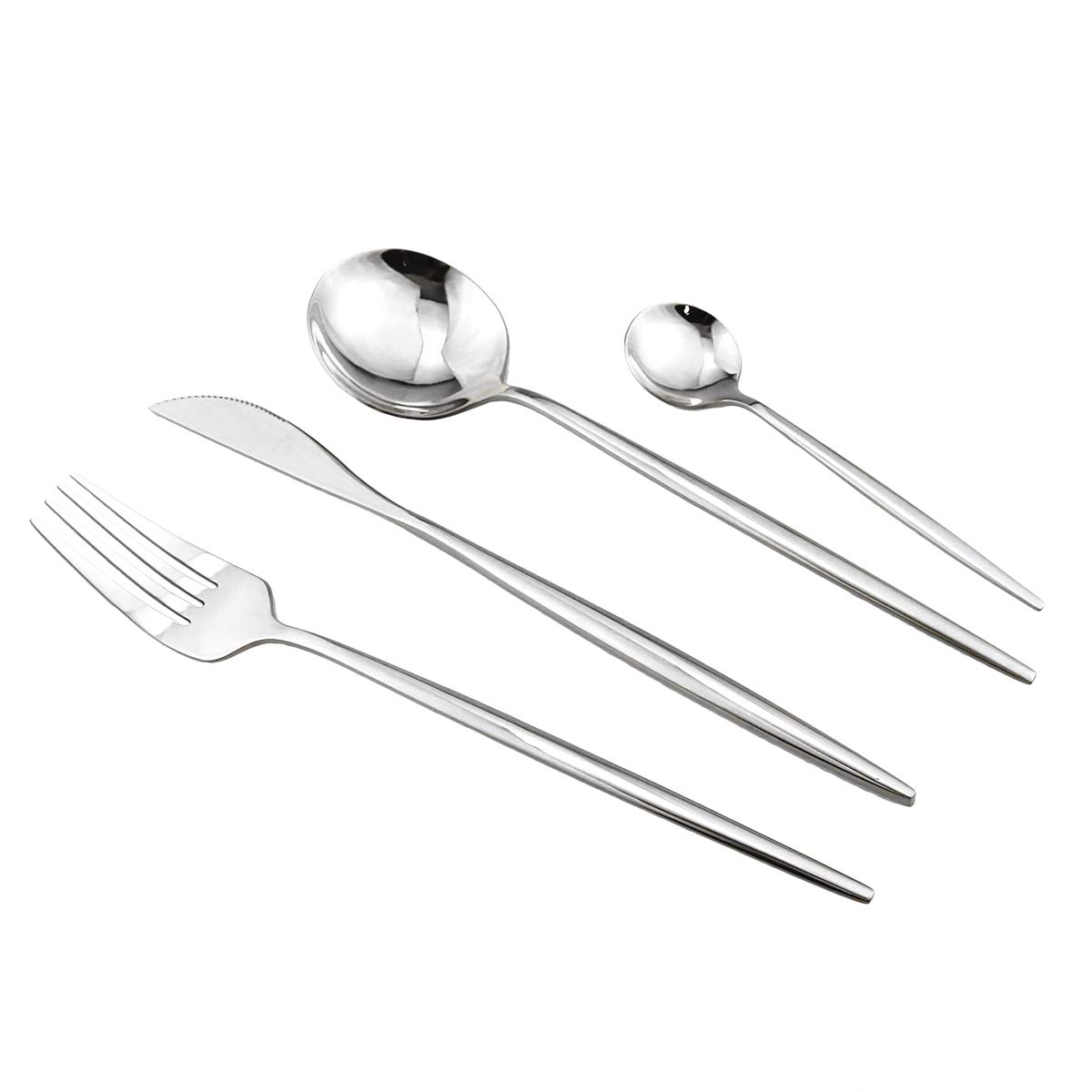 Puzhler 4 Pcs Dinnerware Set 18/0 Stainless Steel, Silver Flatware Set for 1 Person, Home Kitchen Silverware Cutlery Tableware Anti-rust Utensil Set, Steak Knife Set (silver)