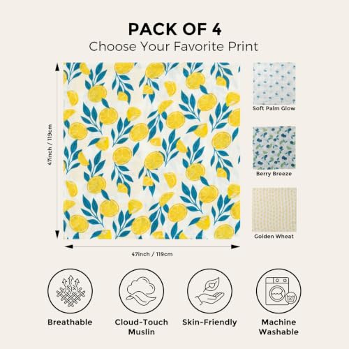 Image of Momcozy Muslin Swaddle Blankets, 4-Pack Breathable and Skin-Friendly Receiving Blankets, Swaddle Blanket Shower Gifts & Baby Registry Essentials, Large 47 inchx47 inch, Island Breeze