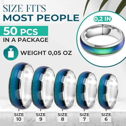 50Pcs Mood Rings for Women - Mood Rings Bulk 6-10 Size Pack Adult Mood Ring Color Change Rings - Color Change Ring Men's2