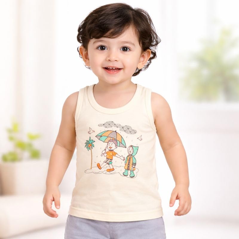 PARILUX Kids Boy's Regular fit Plain Vest 100% Cotton Vest for Boys | Skin Friendly | Lightweight | Sleeveless Design | (Pack of 6) (Color & Print May Vary) - (3-6 Months) 1