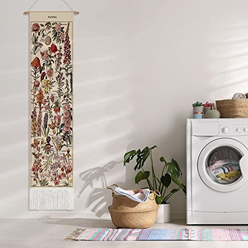 Tegeme TEGEME-VINTAGE FLOWER WALL-05 Vintage Tapestry 52 X 13 Inch, Long Tapestry Vertical Wall Hanging Reference Illustrative Botanical Tapestry Tassel Tapestry For Bedroom Living Room Home Decoration thumb #3