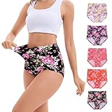 Womens Underwear Tummy Contril Panties for Women Pack High Waisted Women's Briefs Underwear Full Coverage 2025 Fashion Floral Printed Ladies Panty Multipack(B Assorted,L)