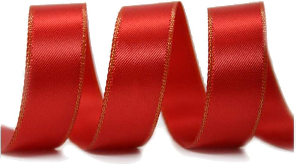 100 Yards/roll 7/8 Inch Satin Ribbon with Gold Edge Crafts Bouquet Gift Box Cake Wrap Hair Bows Wedding Ribbon (Wine red)