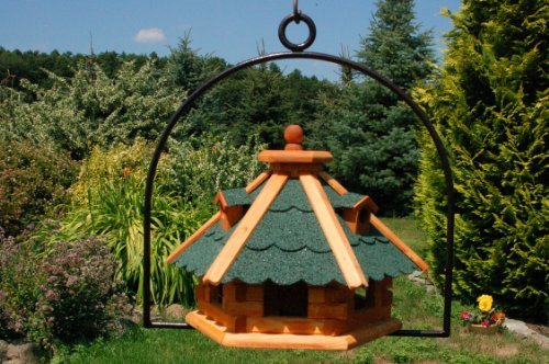 Vogelhaus Dach in grün Nr18 und Bügel zum aufhängen von Vogelhaus, Nistkasten, Vogelhäuschen, Futterhaus, Vogelvilla und Vogelhäusern, feuerverzinkt und pulverbeschichtet, rostfrei, hängend, Vogelfutterhaus mit Futtersilo, Silo