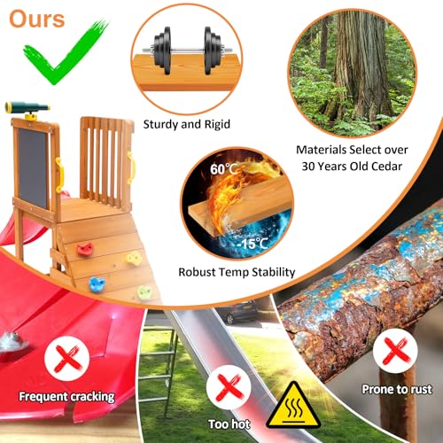 Toddler Swing and Slide Set for Backyard,Wooden 6 in 1 Playground Sets with Baby Swing, Toddler Slide, Rock Climber, Basketball Hoop, Football Net, Telescope,Outdoor Playset for Ages 18 Mon to 3 yrs