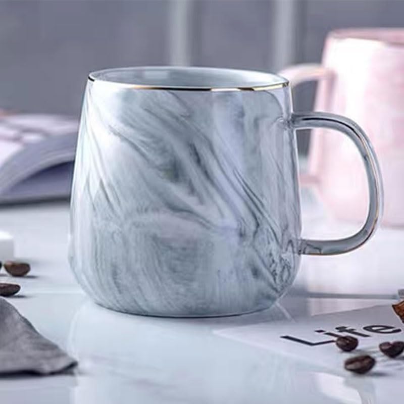 JSEIAJB Ceramic Coffee Cups Mugs Breakfast Marble-patterned Souvenirs Gifts Couple(Gray)