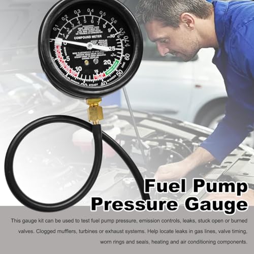 DXNQ Fuel Pump and Vacuum Tester Gauge, Gasoline Pressure Meters Fuel Pressure Tester Kit, Automotive Engine Fuel System Testing Tool Carburetor Leakage Diagnosis, Car Accessories - Thumbnail 3
