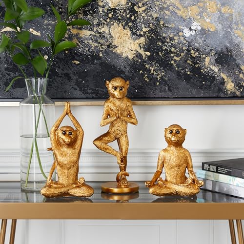 Juego de 3 Figuras Decorativas Mono en Polystone Dorado miniatura 5