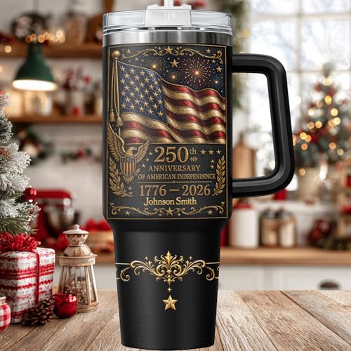 Image of Personalized 250th Anniversary Of America Tumbler - Custom Patriotic USA Flag 1776-2026 Gifts - US Eagle Freedom Cup 40oz A8 - American Independence Celebration Gifts For Men Women