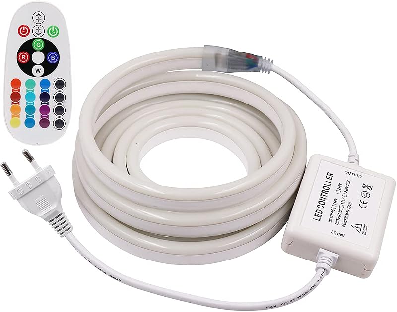 XUNATA LED RGB Neon Szalag 1m 220V Távirányítóval, Vízálló Színváltós LED Fénycsík 120 LED/m Beltéri Kültéri Dekoráció