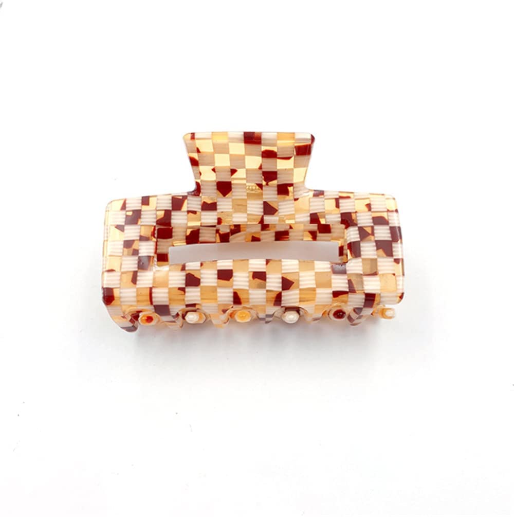 Checkered Hair Claw Clips for Women Girls Fashion Hair Clips for Styling Claw Clamps Thick Hair Retro Rectangle Shape, YOEMAYUNER (1PC Yellow b)