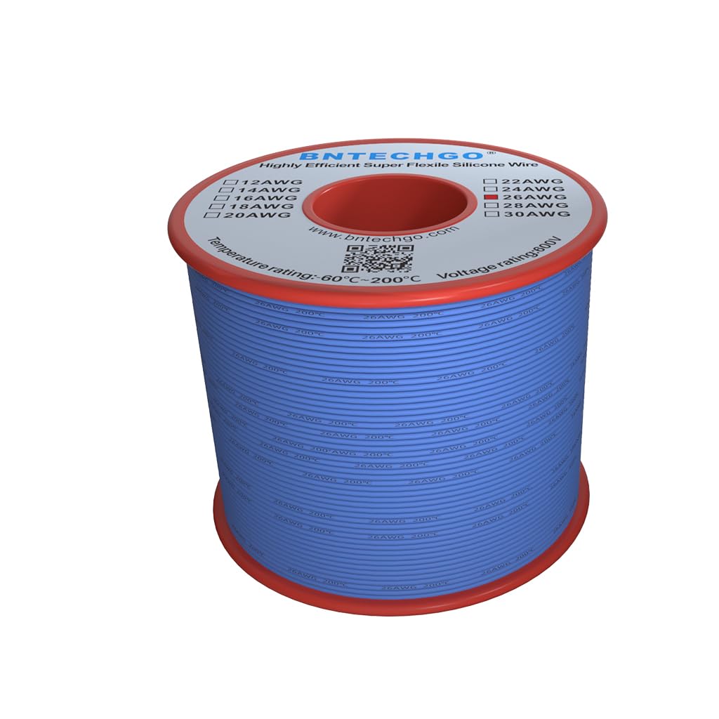 BNTECHGO 26 Gauge Silicone Wire Spool Blue 250 ft Ultra Flexible High Temp 200 deg C 600V 26 AWG Silicone Rubber Wire 30 Strands of Tinned Copper Wire Stranded Wire for Model Low Impedance - Image 2