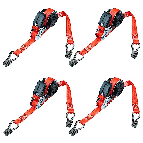 PETEX 4X Automatik-Ratschenspanngurt, selbstaufrollend, 1-teilig, 5 m x 25 mm, 350/700 daN, rot, Doppelspitzhaken