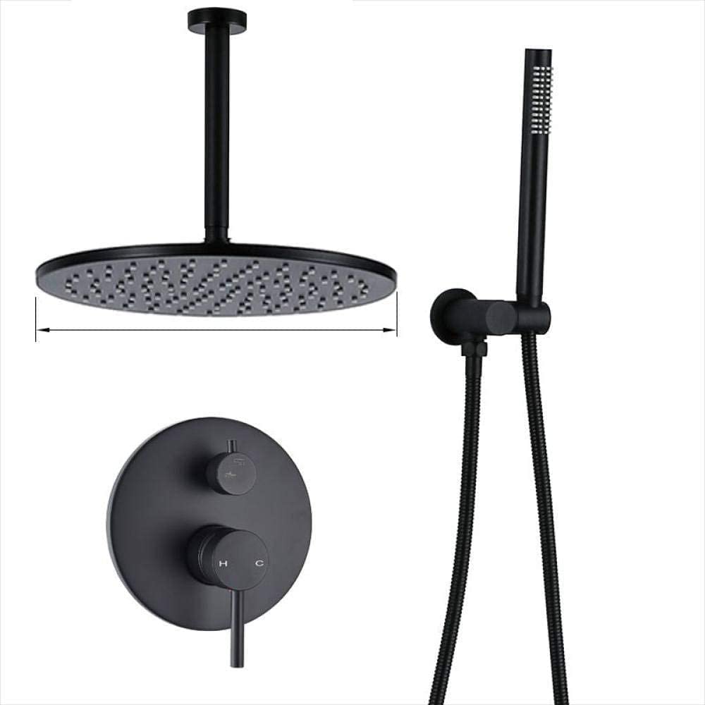 Ensemble de douche en laiton noir avec mitigeur déflecteur et bras de plafond modulable