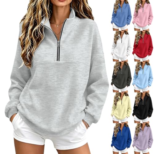Quarter Zip Pullover Women Athletic Y2k Mockneck Oversized Sweatshirt - image 1