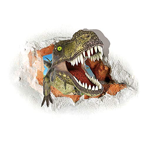 Supzone 3D Dinosaur Wall Sticker Dinosaur Head Wall Decals Vinyl Removable Wall Decor Watercolour Wall Decal Opening Mouth Dinosaurios Wall Art for Bedroom Playroom Living Room Wall Mural Sticker