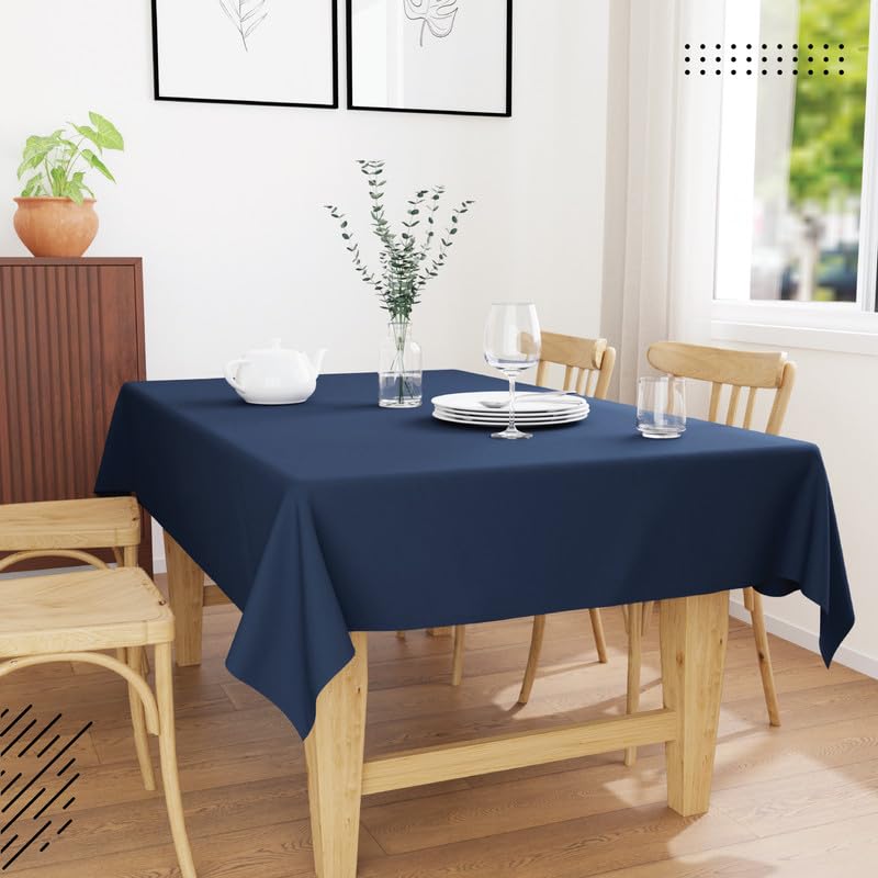Image of Encasa XO Dining Table Cover Cloth for 4 to 6 Seater | 140x180 cm Cotton Canvas Rectangular Table Cloth | Machine Washable Tablecloth for Indoor & Outdoor Use - Scotch Blue Solid Color