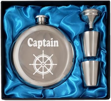 Palm City Products Nautical Theme Flask Gift Set – 10 oz Stainless Steel Captain Flask with Ship Wheel Design, Ideal Gifts for Boat Captains, Sailors & Ocean Lovers image 5