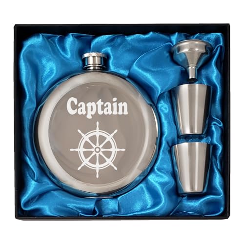 Nautical Ship Wheel Stainless Steel Flask Gift Set