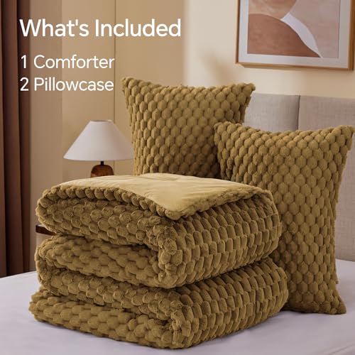 Image of BEDELITE Fluffy King Size Comforter Set - Brown Fleece Soft Comforter for King Size Bed, Luxury Warm Bedding Set for Winter, Fuzzy Bed Set 3 Pieces (1 Comforter, 2 Pillowcases)