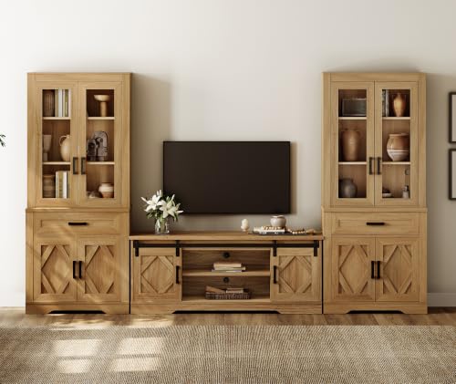 Image of WAMPAT Farmhouse Entertainment Center with Bookshelves for 65 inch TV