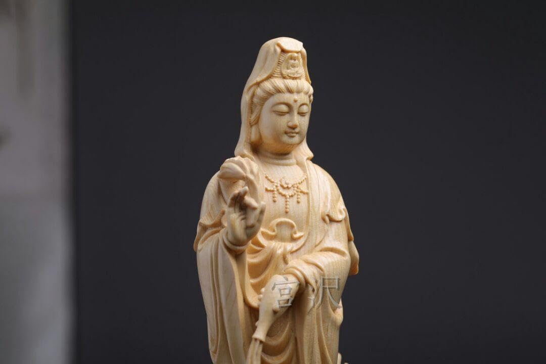 Amazon.co.jp: 御竜観音 木彫仏像 供養品 観音菩薩 仏教美術 精密細工 