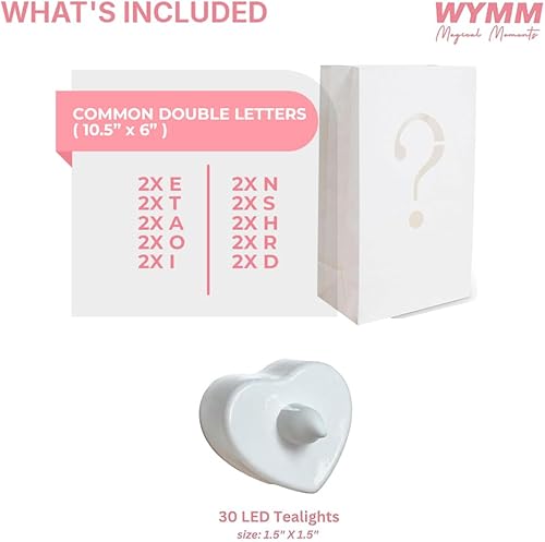 Miniatura 19 de Bolsas de papel con letras iluminadas por velas pequeñas, con pétalos de rosa, decoraciones para aniversario y San Valentín, texto “I Love You