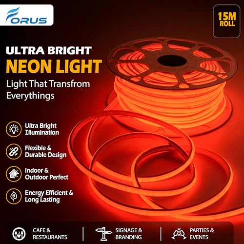 Image of Forus 15M LED Neon Strip Light Red, 240 LEDs /M High Brightness COB Neon Rope Light, Waterproof IP65 Flexible Silicone Strip, Cuttable LED Light for Home, Bedroom, Wall Decor, Shop, Festival Lighting