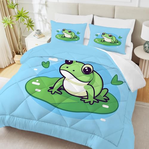 PNHCL Rana Edredon Estampado 4 Estaciones, Impresión 3D Edredón Relleno Nórdico Cama 80/90, Animal Edredones Reversible 155x220 cm para Infantil Decoracion Dormitorio, Verde