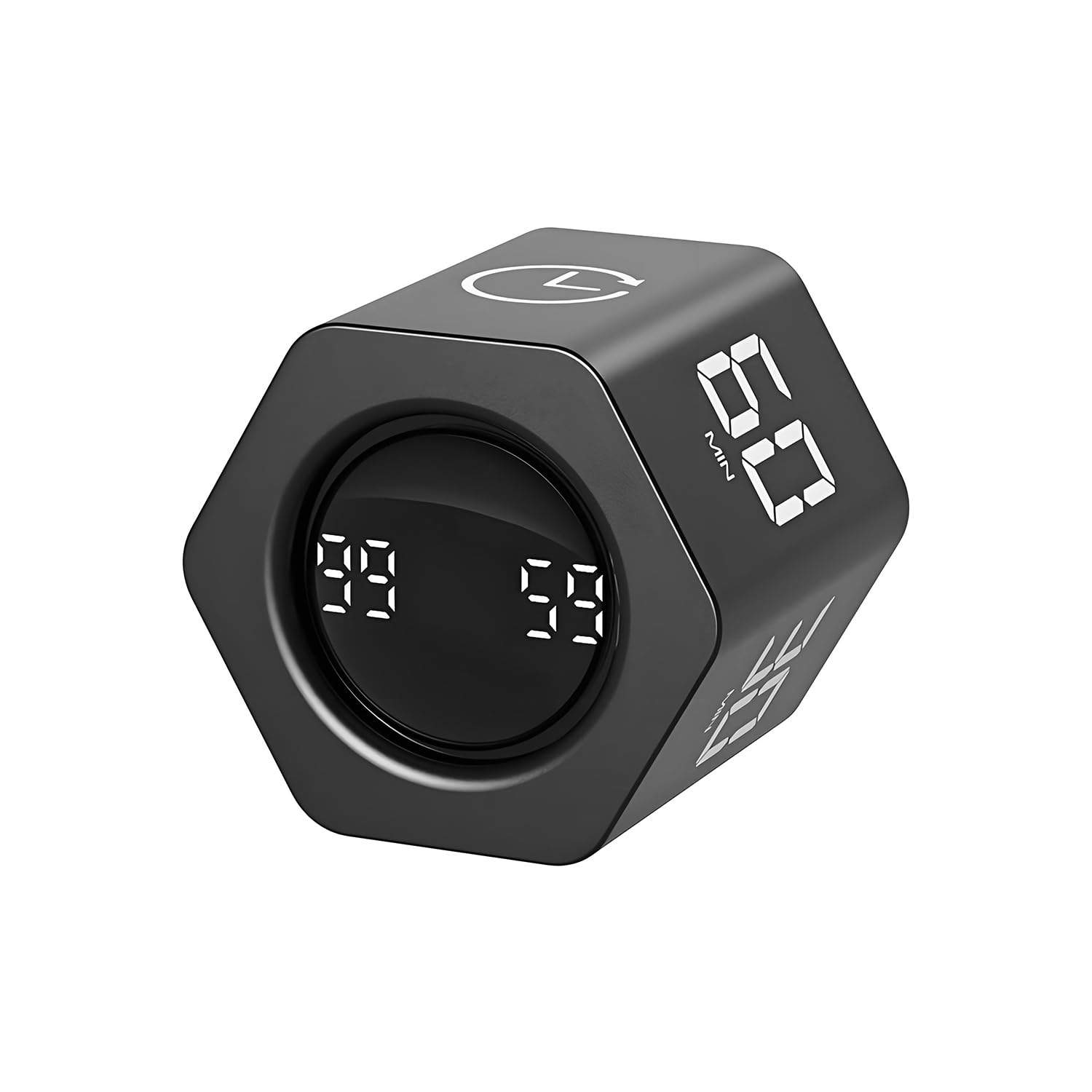 Qumox Black F6 Pomodoro Timer Cube, Hexagon Productivity Gravity Timer, Flip Clock, Silent, Vibrate & Sound Alarm Ideal For Work, Office, Adhd, Study, And Tasks - 1/5/10/30/60 Min & Stopwatch Mode
