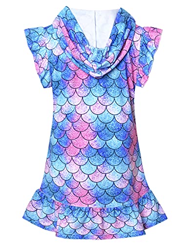 CHILDRENSTAR Girls Swim Coverups Mermaid Terry Swimsuit Cover-Up Zip-Up Beach Robe,Size 6 7