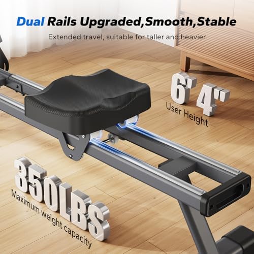 Merach Rowing Machine, Magnetic Rower Machine for Home, 16 Levels of Quiet Resistance, Dual Slide Rail with Max 350lb Weight Capacity, App Compatible with LCD Monitor, Q1S — view 2