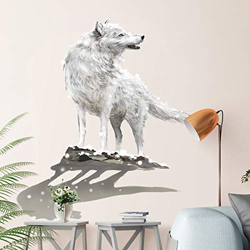Rw-9041 3D White Wolf Wall Decal Creative Winter Snow Wolf Diy Removable Vivid Waterproof Snow White Wolf Shadow Wall Art Mural Decor For Kids Boys Bedroom Living Room Nursery Home Decoration #TOP2