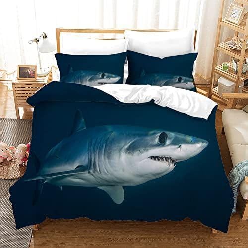 NUEYSP Funda Nordica Cama 90 Tiburón Infantil Fundas Nordicas Cama 90 para Juvenil con Cremallera Cómodo Microfibra Fundas Nordicas 150x220 cm + 1 Funda de Almohada 50x80 cm