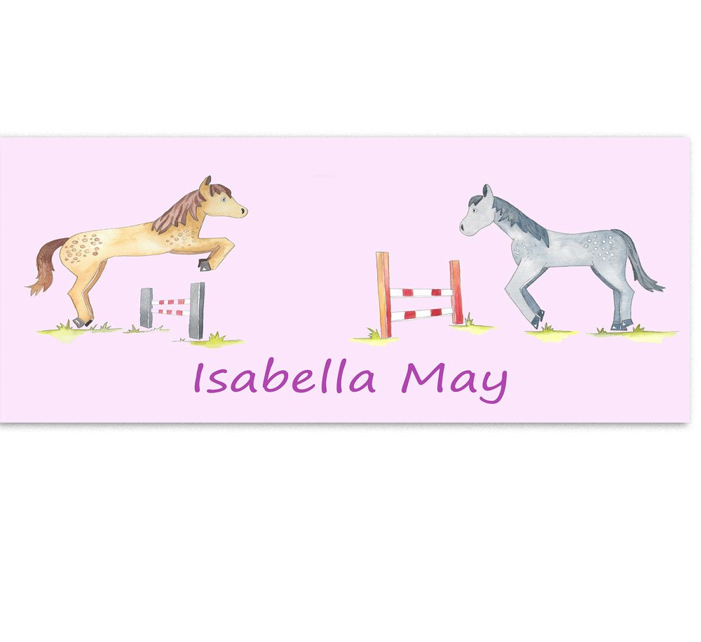 Personalised Girls Door Sign Metal Name Plate – Kids Bedroom Decor- Unicorn Rainbow Birthday Gift UK- More Designs (horses) — image 1