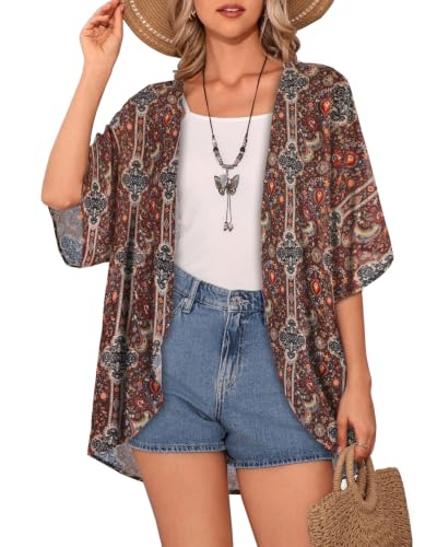Image of CHICGAL Womens Floral Kimono Cardigan Beach Cover Up Casual Summer Tops
