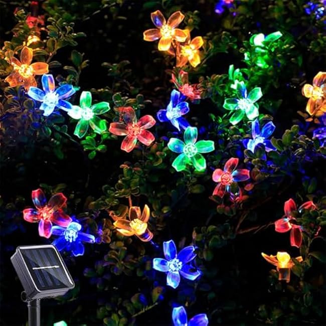 Solar String Flower Lights Outdoor 2Pack 200 LED 80Ft Multi-Color Fairy Lights with 8 Lighting Modes, Waterproof Solar Lights Outdoor for Garden Yard Porch Christmas Wedding Party Xmas Tree Decoration