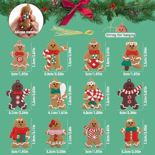 12pcs Gingerbread Man Ornaments for Christmas Tree, Assorted Gingerbread Figu...